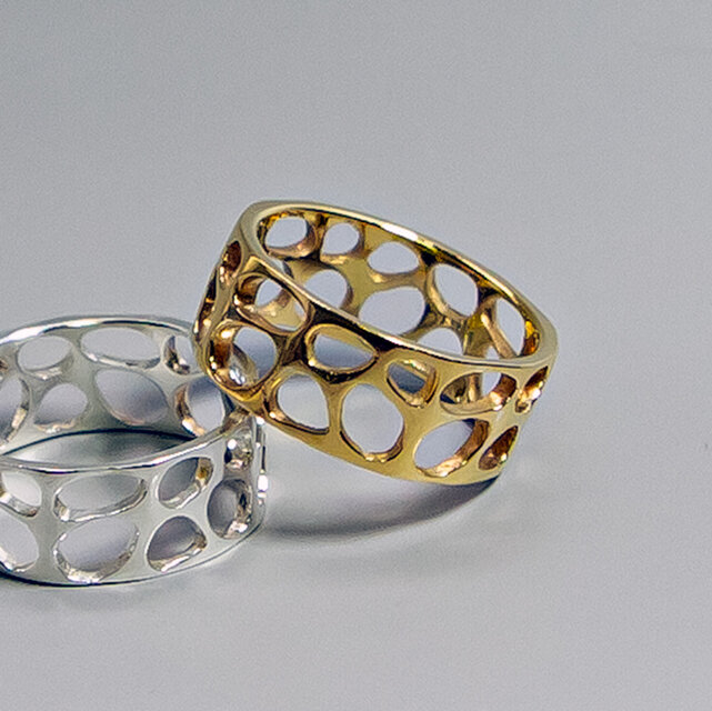 波の網目 ゴールドリング 透かし模様 ファッションリング【Silver925+