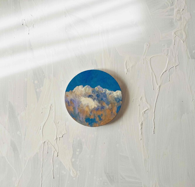 直径20㎝「空 その2」油彩・絵画・原画・丸形・アートパネル | iichi