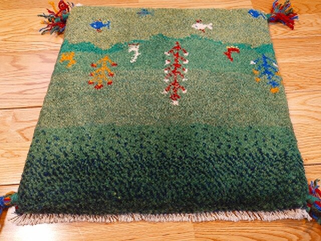 ペルシャ ギャッベ ミニマット ラグ 横41x40cm ヤギ 風景 魚 T9689G
