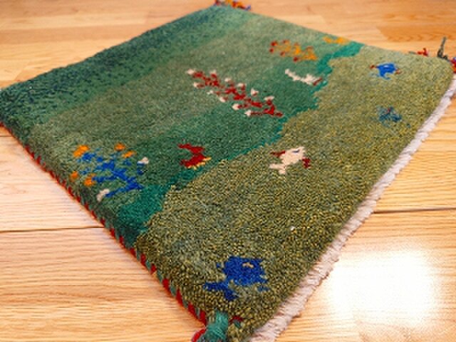 ペルシャ ギャッベ ミニマット ラグ 横41x40cm ヤギ 風景 魚 T9689G