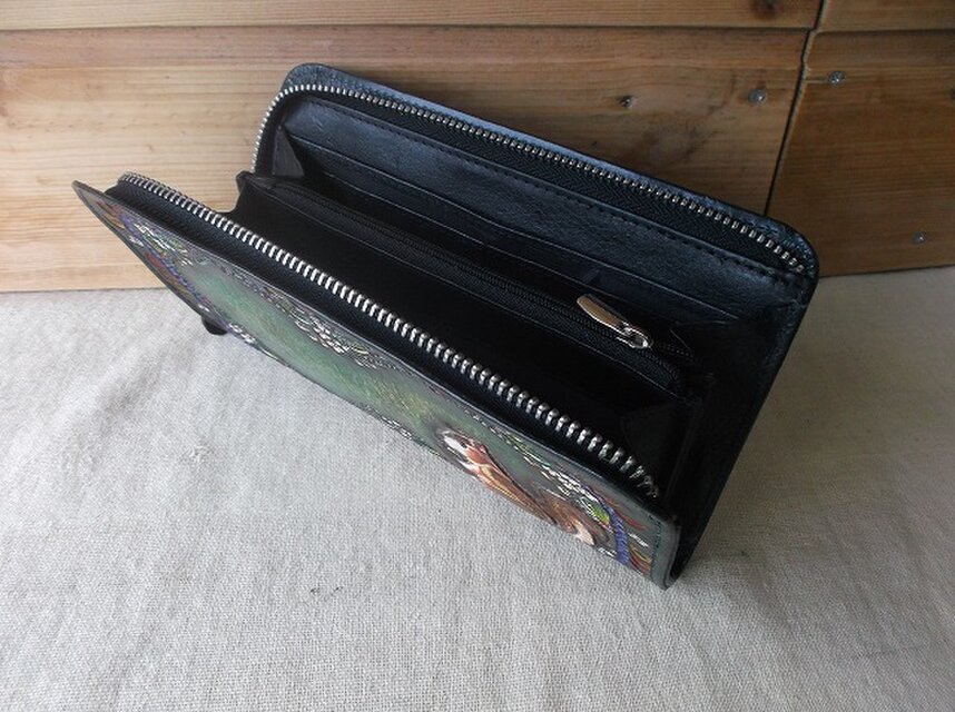 L型ファスナータイプのロングウォレット　牛革　刻印＆拭き染め L型ファスナータイプのロングウォレット 牛革 刻印＆拭き染め