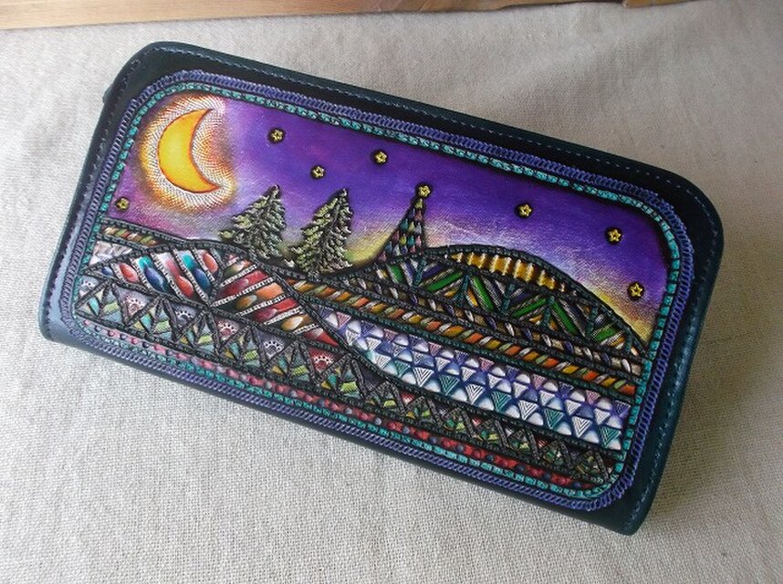 L型ファスナータイプのロングウォレット　牛革　刻印＆拭き染め L型ファスナーウォレット レザー 刻印＆拭き染め | iichi 日々の暮らし