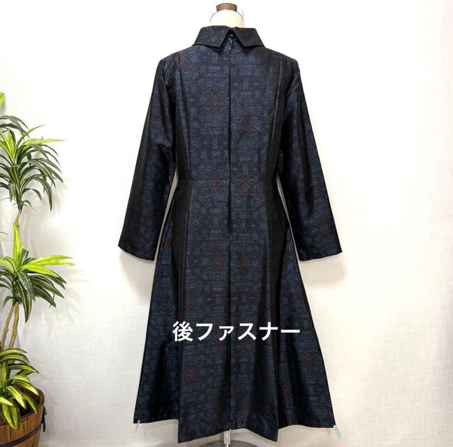 着物リメイク 大島紬花柄ワンピース Aライン 2WAY ゆったり Lサイズ 細