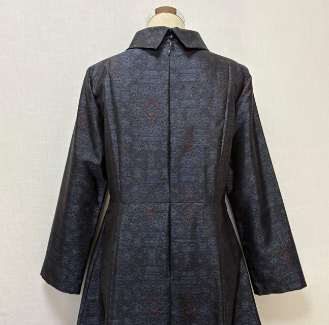 着物リメイク 大島紬花柄ワンピース Aライン 2WAY ゆったり Lサイズ 細