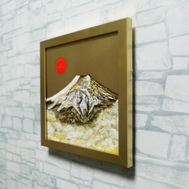 油絵 ミニ絵画【旭日黄金富士】 | iichi 日々の暮らしを心地よくする