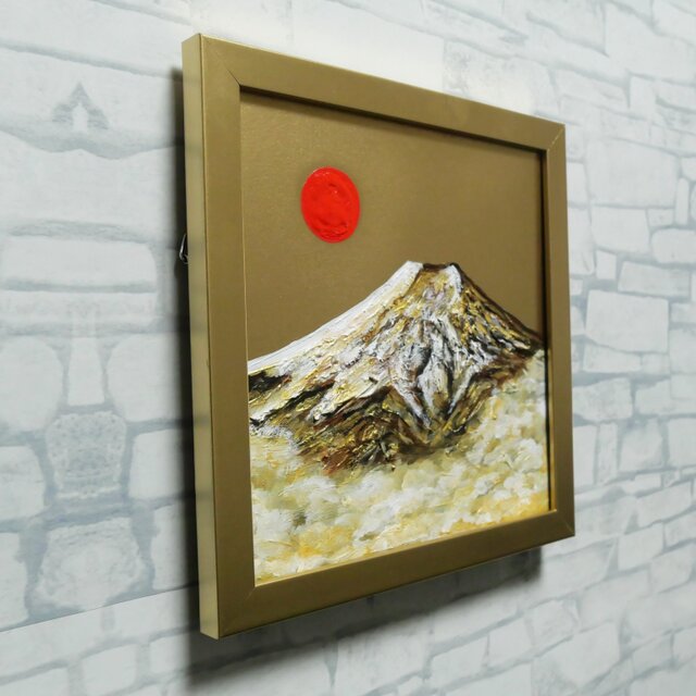 油絵 ミニ絵画【旭日黄金富士】 | iichi 日々の暮らしを心地よくする