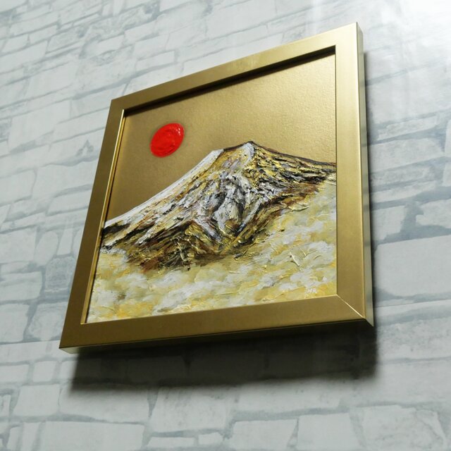 油絵 ミニ絵画【旭日黄金富士】 | iichi 日々の暮らしを心地よくする