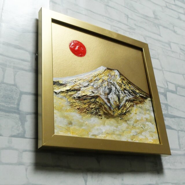 油絵 油彩 油彩画 絵 絵画 ミニ絵画 【黄金富士】 油絵 ミニ絵画【旭日黄金富士】 | iichi 日々の暮らしを心地よくする