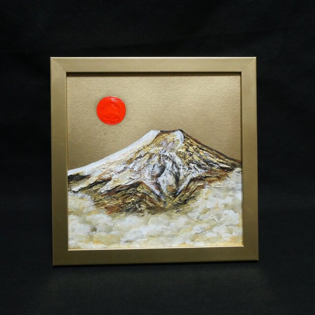 油絵 ミニ絵画【旭日黄金富士】 | iichi 日々の暮らしを心地よくする