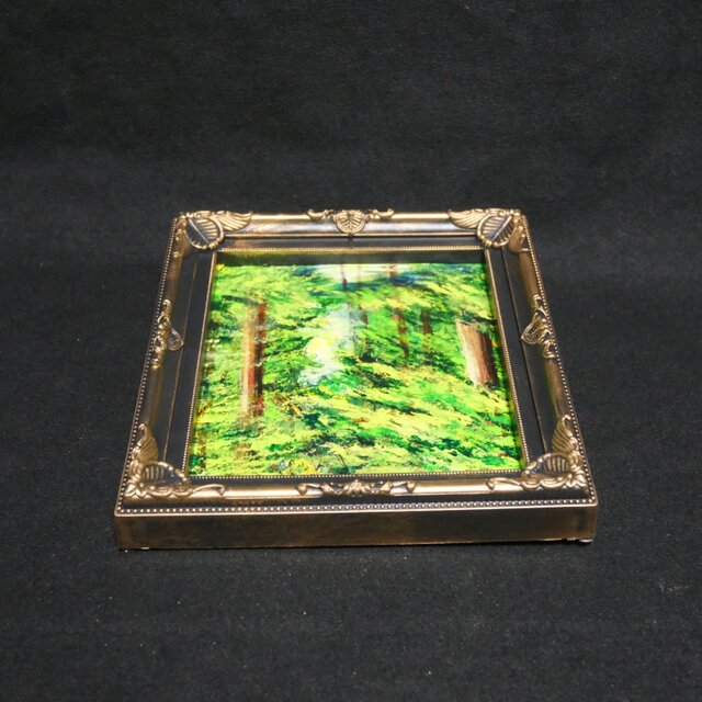 油絵 ミニ色紙【緑の湖】 | iichi 日々の暮らしを心地よくする