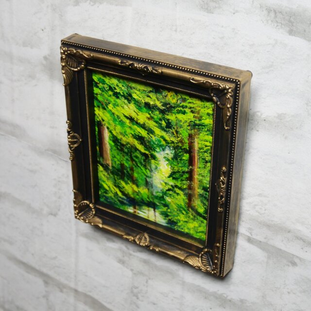 油絵 ミニ色紙【緑の湖】 | iichi 日々の暮らしを心地よくする