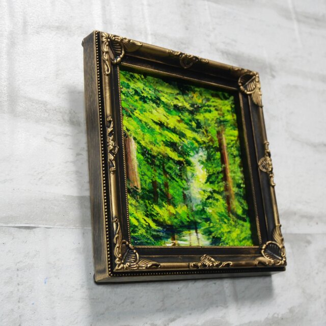 油絵 ミニ色紙【緑の湖】 | iichi 日々の暮らしを心地よくする