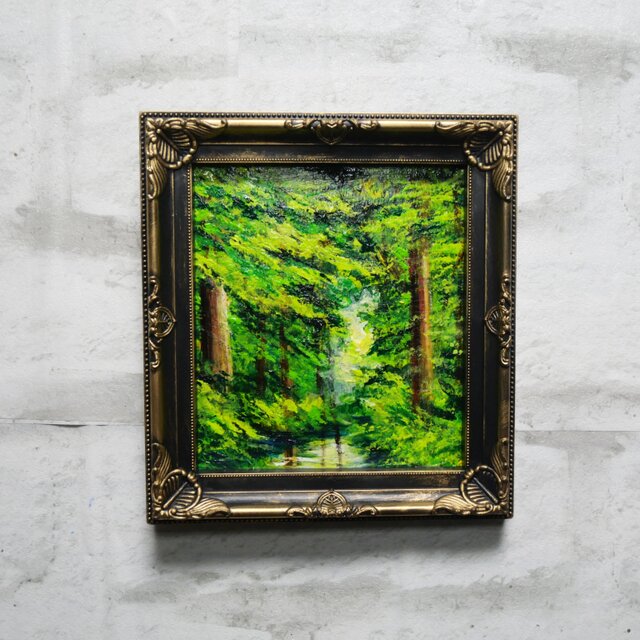 油絵 ミニ色紙【緑の湖】 | iichi 日々の暮らしを心地よくする