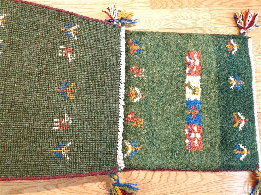 ペルシャ ギャッベ ミニランナー ラグ 115x40cm 緑色 生命の木 ヤギ 羊