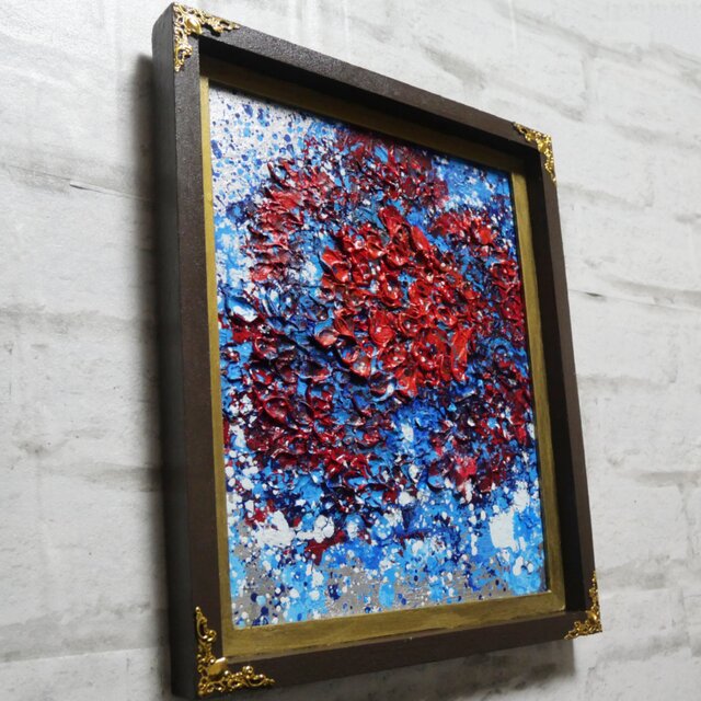 油絵 【梅雨の赤い紫陽花の雨】 | iichi 日々の暮らしを心地よくする