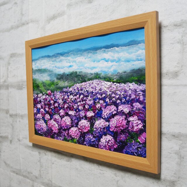 油絵 【天空のピンクと紫の紫陽花】 | iichi 日々の暮らしを心地よく