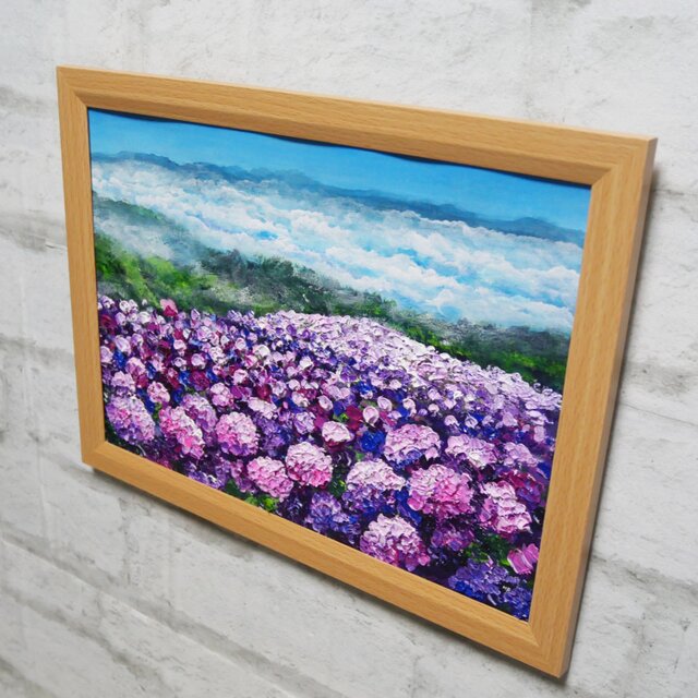 油絵 【天空のピンクと紫の紫陽花】 | iichi 日々の暮らしを心地よく