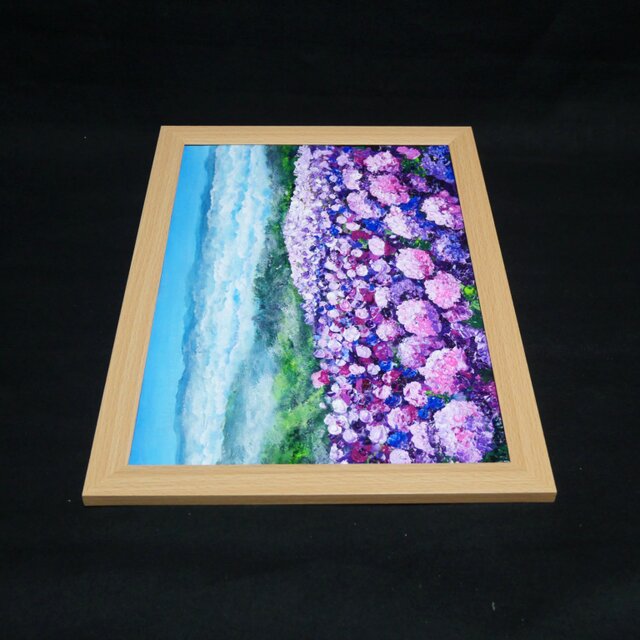 油絵 【天空のピンクと紫の紫陽花】 | iichi 日々の暮らしを心地よく