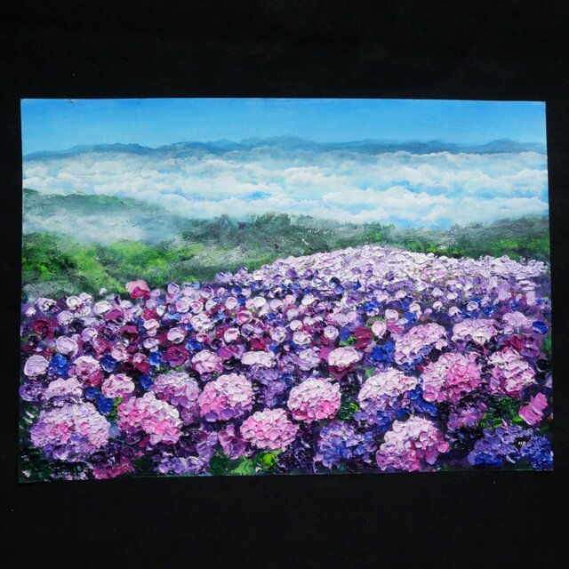 油絵 油彩 油彩画 絵 絵画【天空のピンクと紫の紫陽花】 油絵 【天空のピンクと紫の紫陽花】 | iichi 日々の暮らしを心地よく