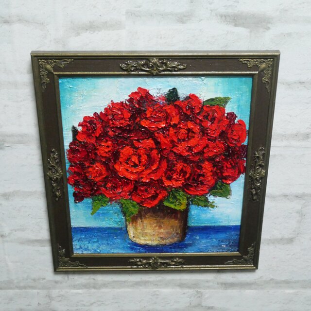 油絵【赤い薔薇】 | iichi 日々の暮らしを心地よくするハンドメイドや