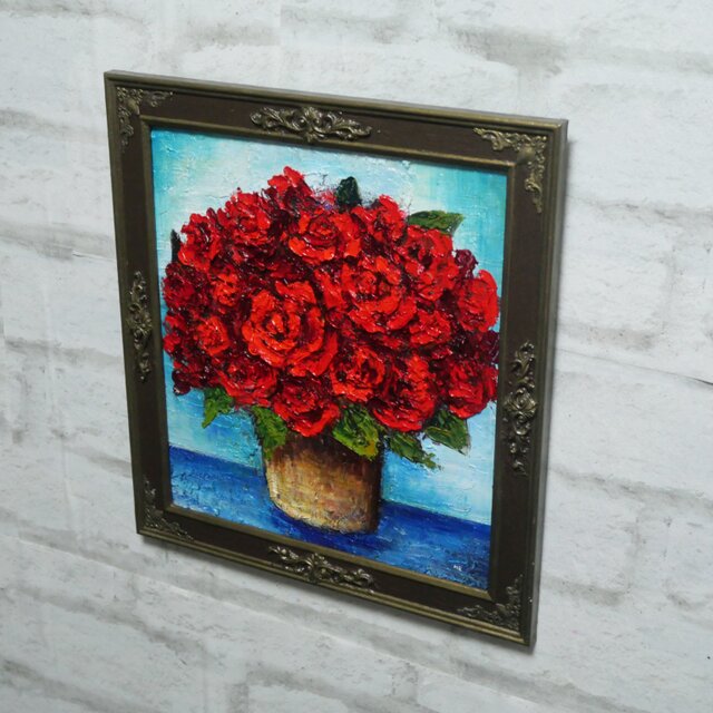 油絵【赤い薔薇】 | iichi 日々の暮らしを心地よくするハンドメイドや