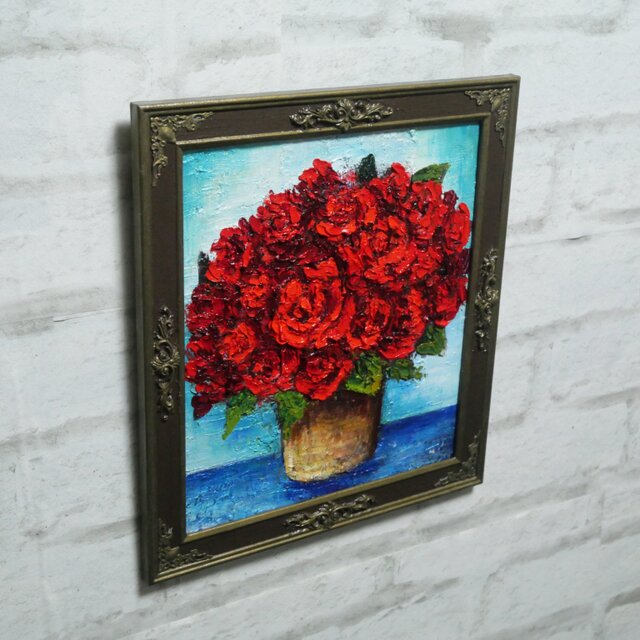油絵 絵画【紅の薔薇】 油絵 紅の薔薇 絵画 HR 通販 11195649｜Creema(クリーマ)