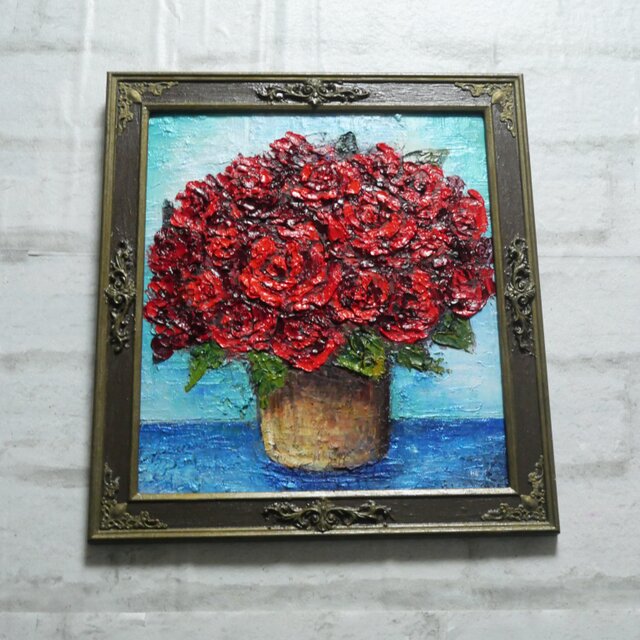 油絵【赤い薔薇】 | iichi 日々の暮らしを心地よくするハンドメイドや