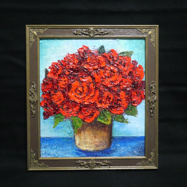 アンティーク ローズ 薔薇の花 花瓶 花生け 油彩画 油絵 アート 美術 絵画 日野 皖 「 薔薇 」 油絵 ・ 油彩画 F4 ( 4号 ) 絵画 洋画 ばら バラ