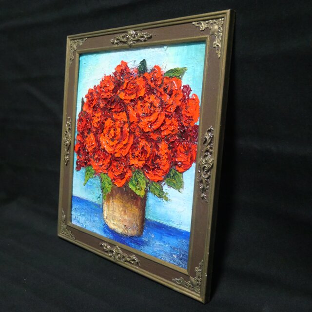 油絵【赤い薔薇】 | iichi 日々の暮らしを心地よくするハンドメイドや