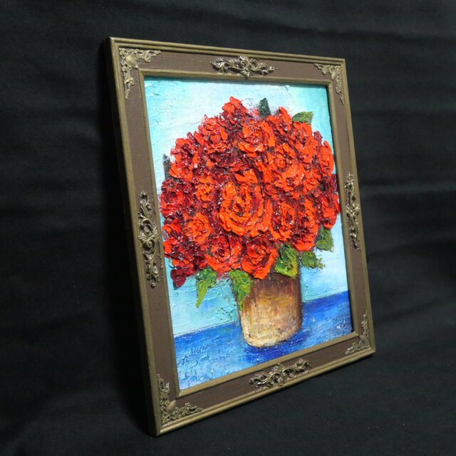 油絵【赤い薔薇】 | iichi 日々の暮らしを心地よくするハンドメイドや