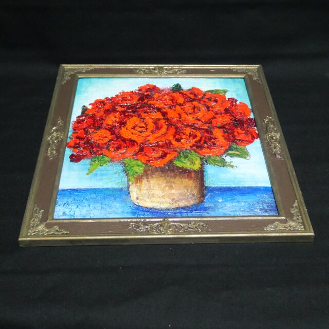 油絵【赤い薔薇】 | iichi 日々の暮らしを心地よくするハンドメイドや