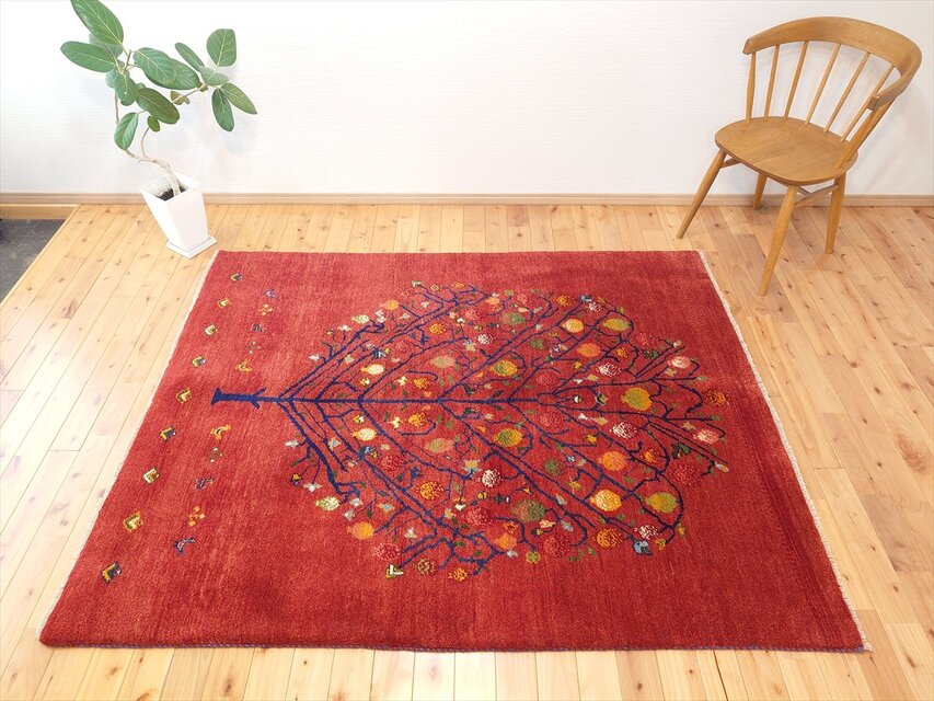 ペルシャ ギャッベ リビング ラグ 197x152cm ザクロの木 茜色 RJ11735
