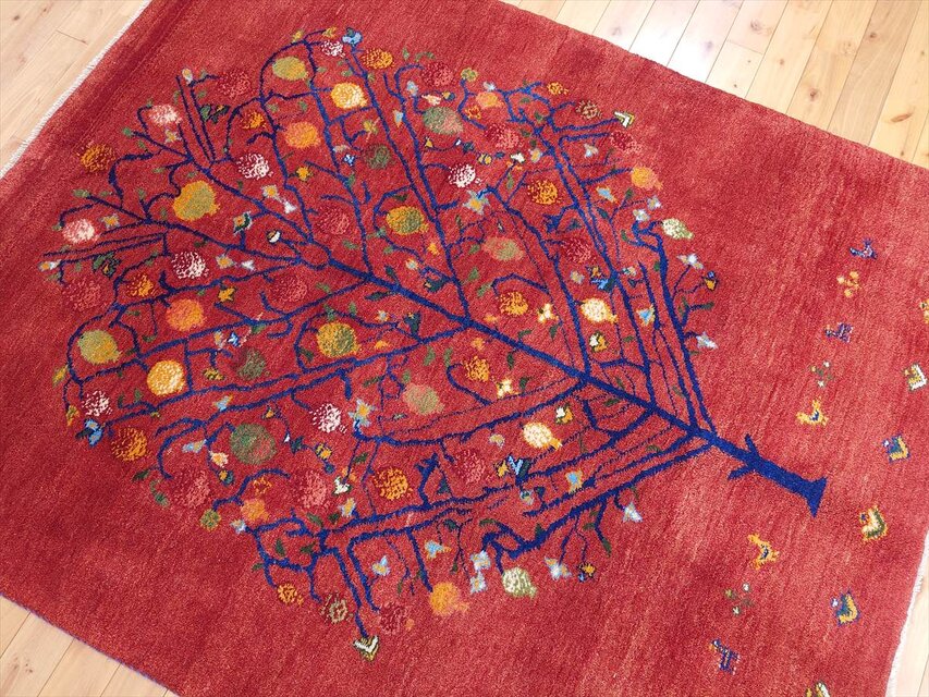 ペルシャ ギャッベ リビング ラグ 197x152cm ザクロの木 茜色 RJ11735