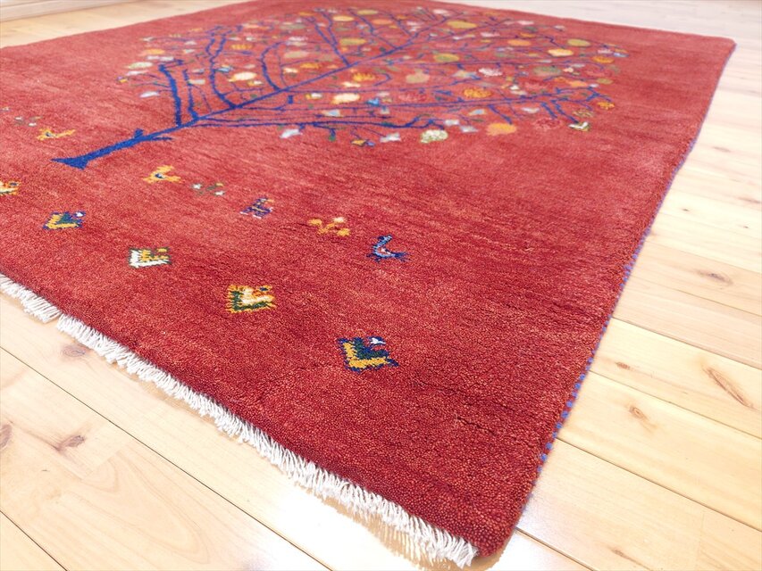 ペルシャ ギャッベ リビング ラグ 197x152cm ザクロの木 茜色 RJ11735