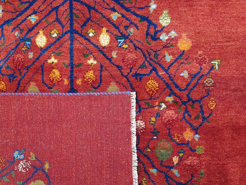 ペルシャ ギャッベ リビング ラグ 197x152cm ザクロの木 茜色 RJ11735