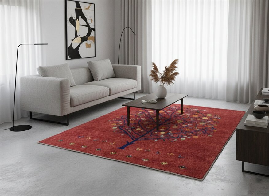 ペルシャ ギャッベ リビング ラグ 197x152cm ザクロの木 茜色 RJ11735