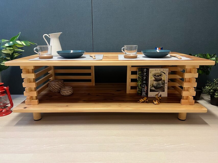 送料無料】 ローテーブル 和風 木組格子形 120cm 60cm 杉 ナチュラル