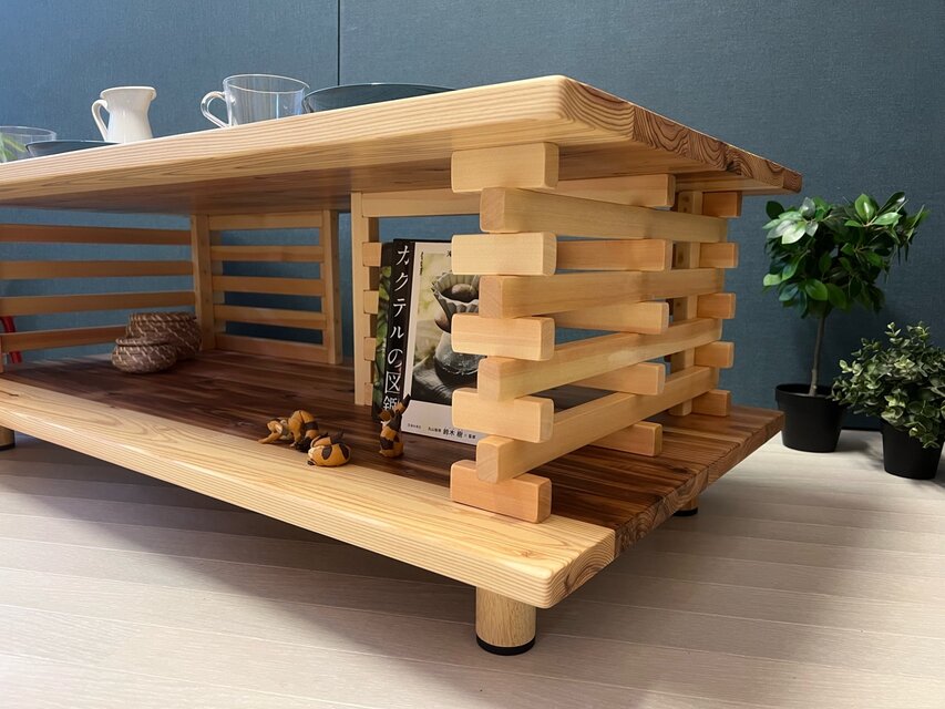 送料無料】 ローテーブル 和風 木組格子形 120cm 60cm 杉 ナチュラル