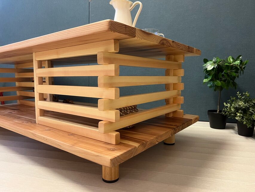 送料無料】 ローテーブル 和風 木組格子形 120cm 60cm 杉 ナチュラル