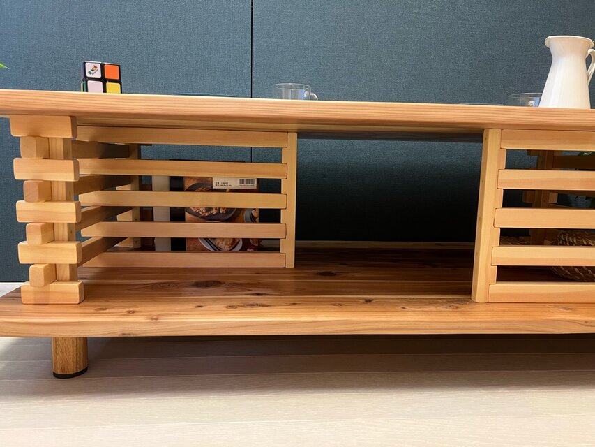 送料無料】 ローテーブル 和風 木組格子形 120cm 60cm 杉 ナチュラル