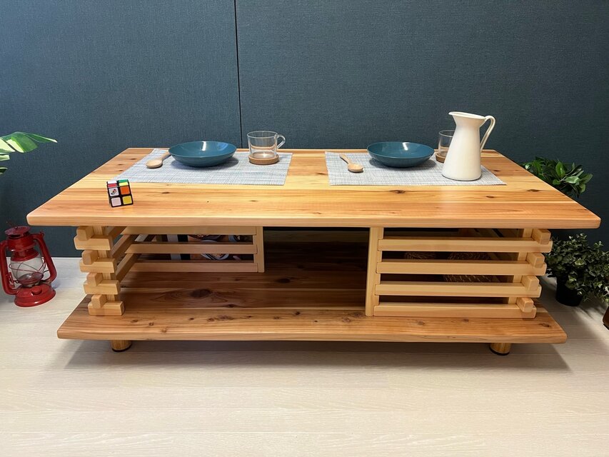 送料無料】 ローテーブル 和風 木組格子形 120cm 60cm 杉 ナチュラル