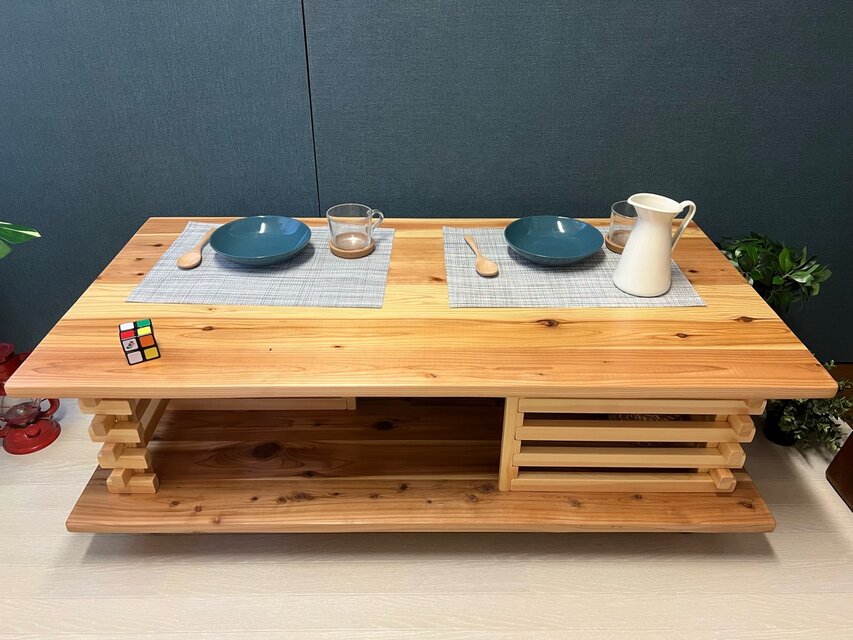 送料無料】 ローテーブル 和風 木組格子形 120cm 60cm 杉 ナチュラル