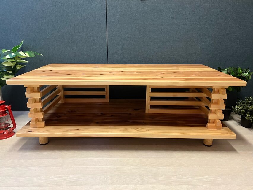 送料無料】 ローテーブル 和風 木組格子形 120cm 60cm 杉 ナチュラル