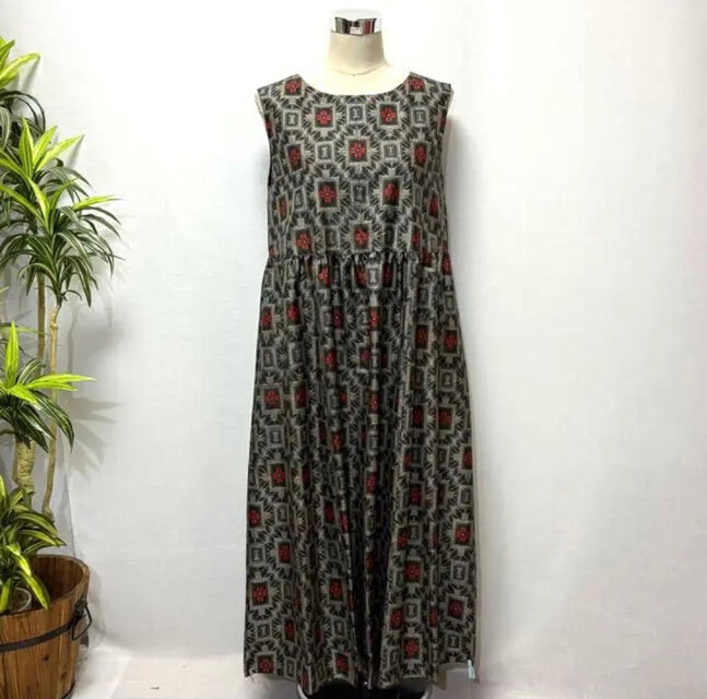 着物リメイク 大島紬ギャザーワンピース ジャンパースカート 2WAY