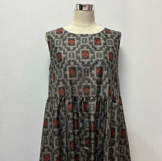 着物リメイク 大島紬ギャザーワンピース ジャンパースカート 2WAY