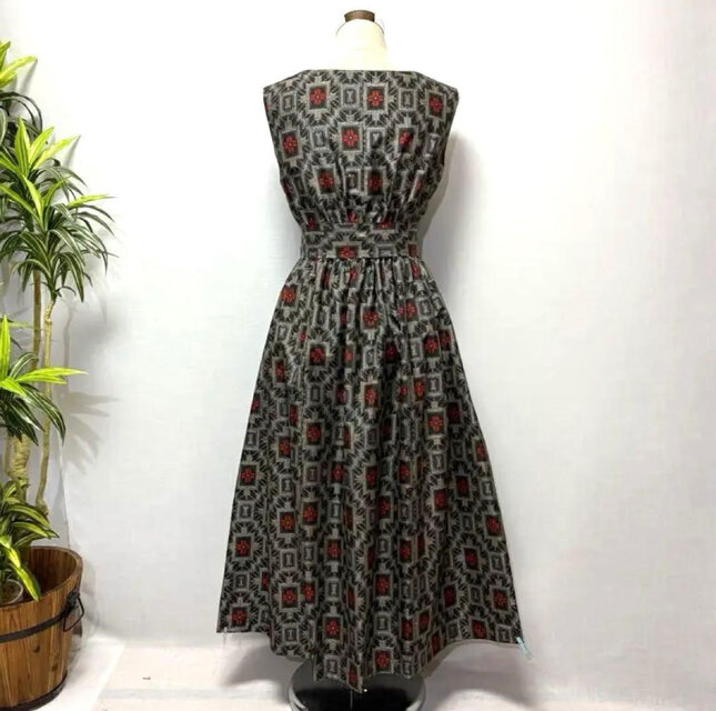 着物リメイク 大島紬ギャザーワンピース ジャンパースカート 2WAY