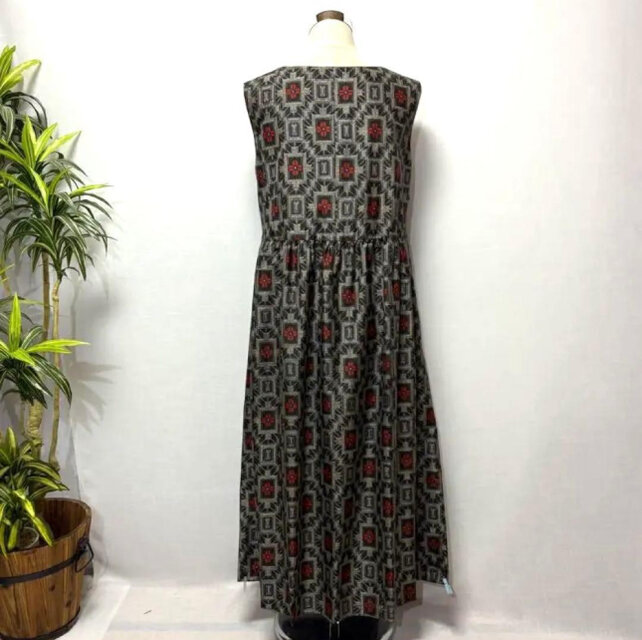 着物リメイク 大島紬ギャザーワンピース ジャンパースカート 2WAY