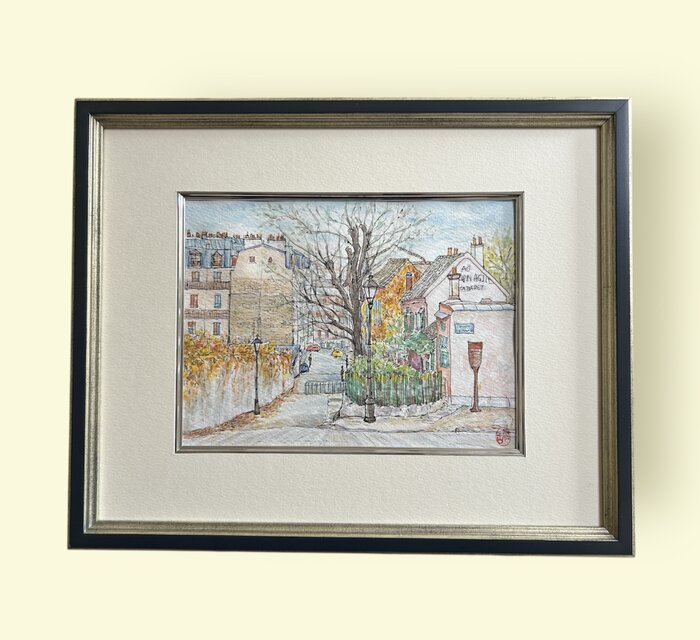 秋のモンマルトル(フランス、パリ、透明水彩、原画、額付き） | iichi