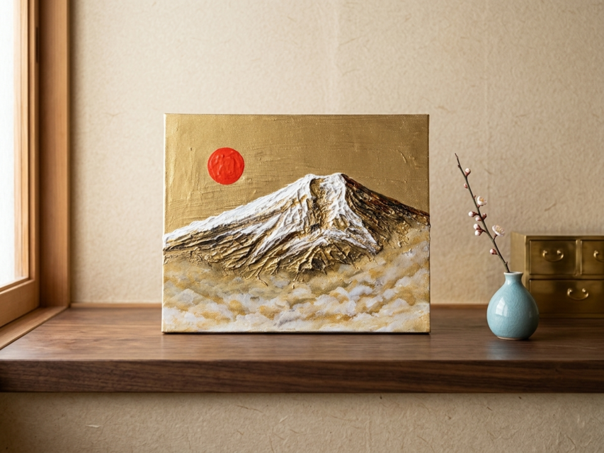 黄金富士】金運・運気上昇を願う 贅沢な純金色彩の油彩画｜開運 富士山