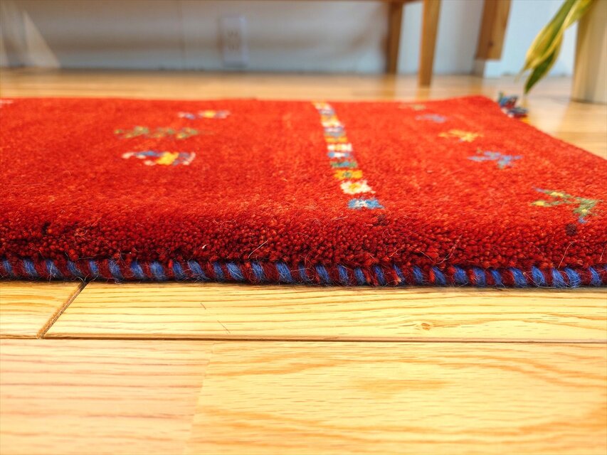 ペルシャ ギャッベ ミニランナー ラグ 118x40cm 茜色 ラクダ 花 ヤギ